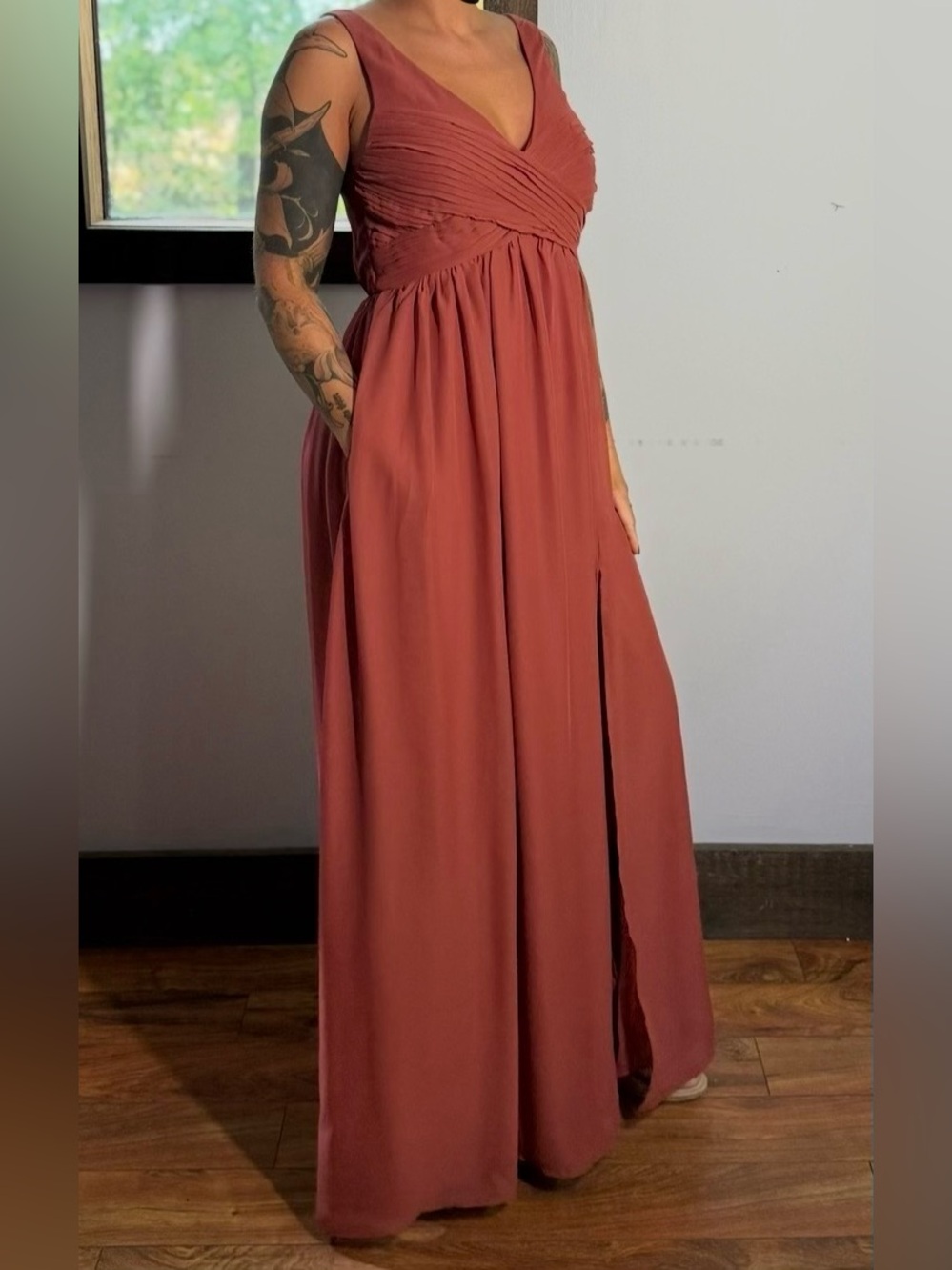 Birdy Grey Rust Red V-Neck Women’s Maxi Dress